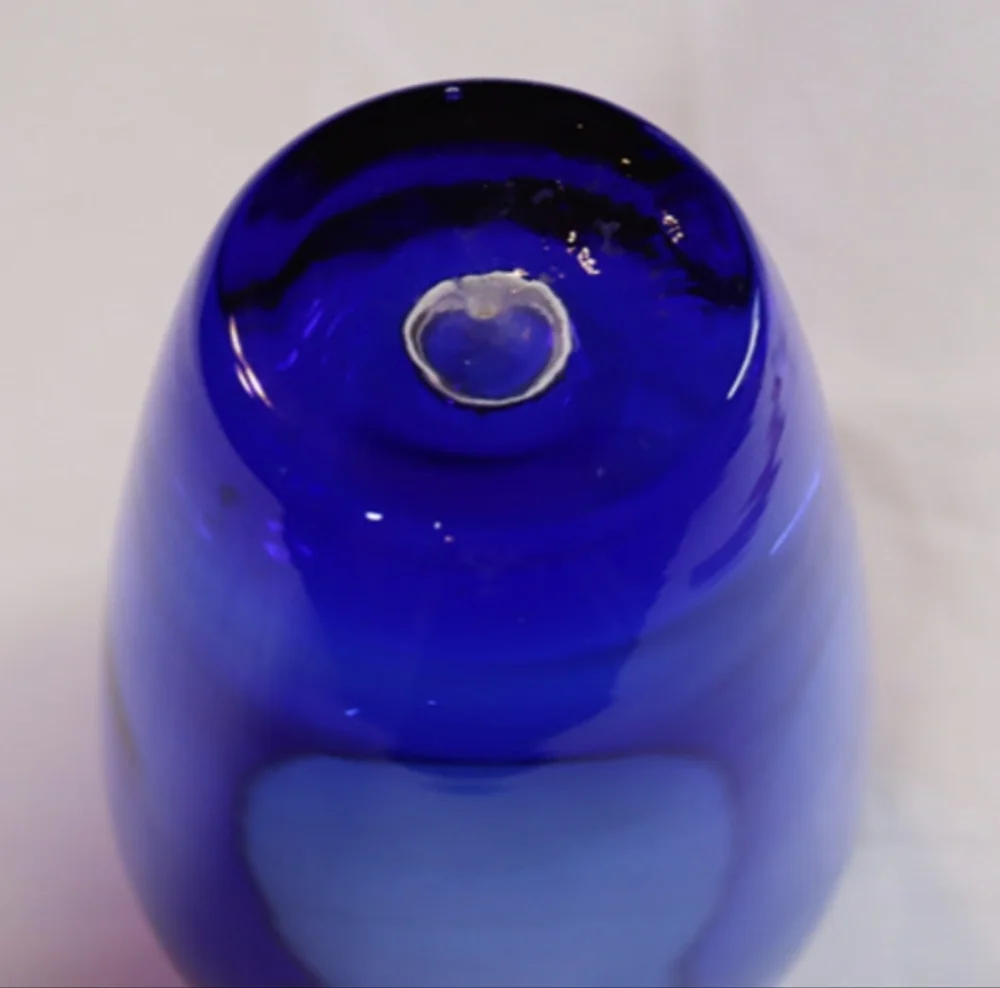 Cobalt Blue Oval Glass Vase 7.5” Tall, Clear Bottom Heavy ~ Beautiful - Picture 3 of 5